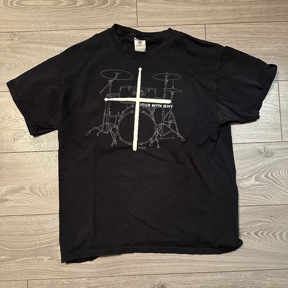 Stick with Jesus Y2K Drummer Religious T-Shirt - Picture 1 of 4